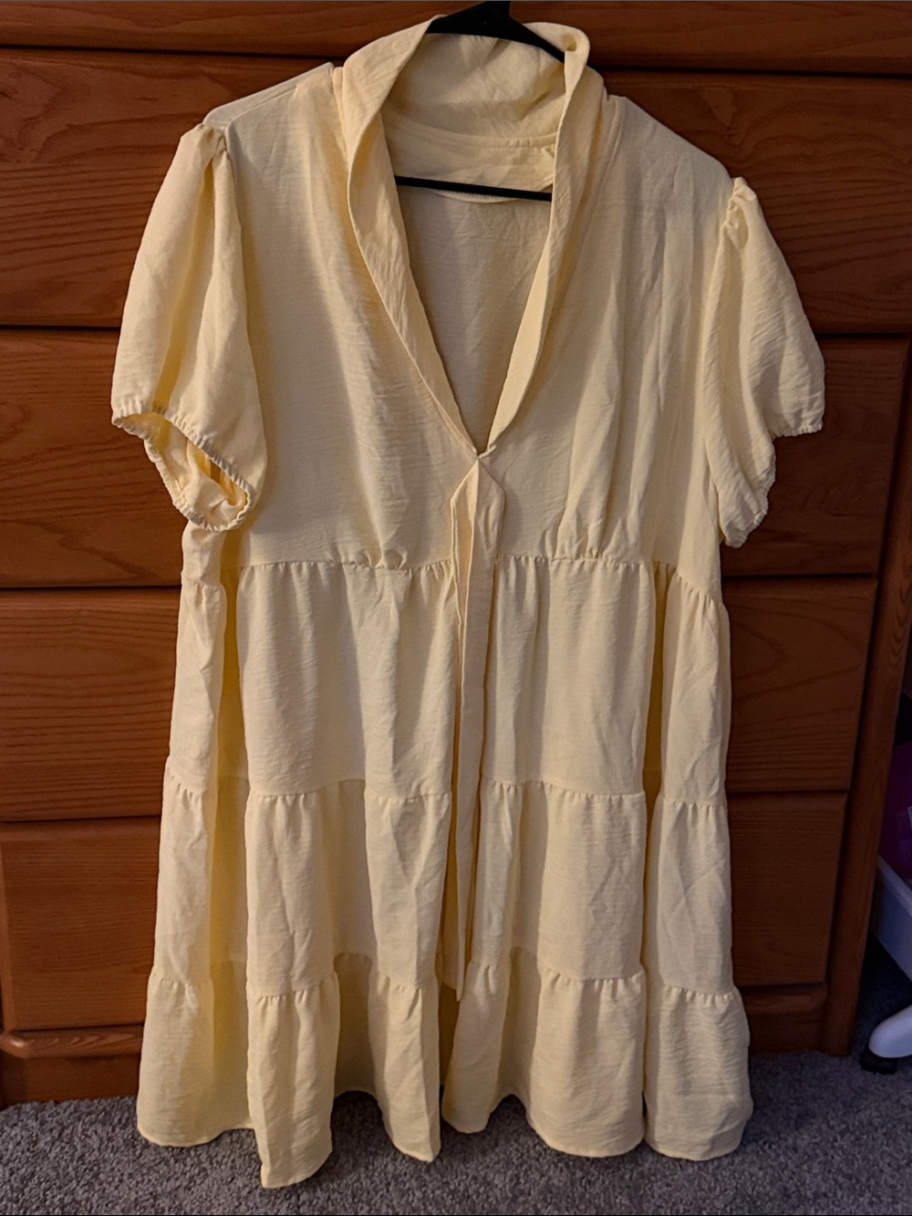 Light Yellow Tiered Short Sleeve Dress